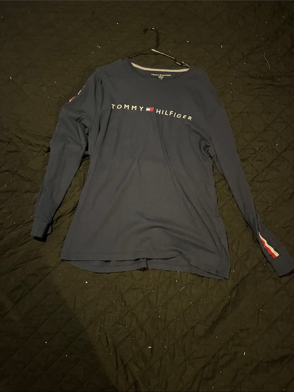 Tommy Hilfiger Navy Long-Sleeve Logo Tee with Sleeve Stripe